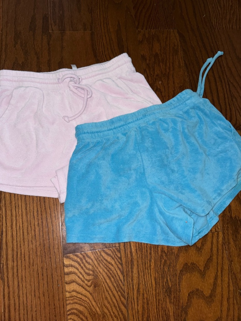 Fabletics Plush Terry Drawstring Shorts - Light Pink & Blue